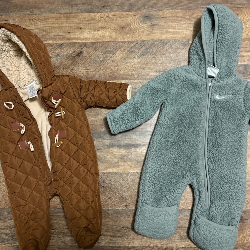 Cozy Brown Quilted and Green Fleece Kids One Pieces